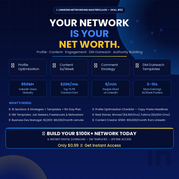 Skill : 22 LinkedIn Networking Masterclass: Build a $100K+ Network — Profile, DM Templates, 90-Day Blueprint