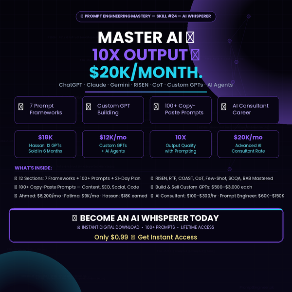 Skill : 24 Prompt Engineering Mastery: 10X Your AI Output — 7 Frameworks, 100+ Prompts, Custom GPTs