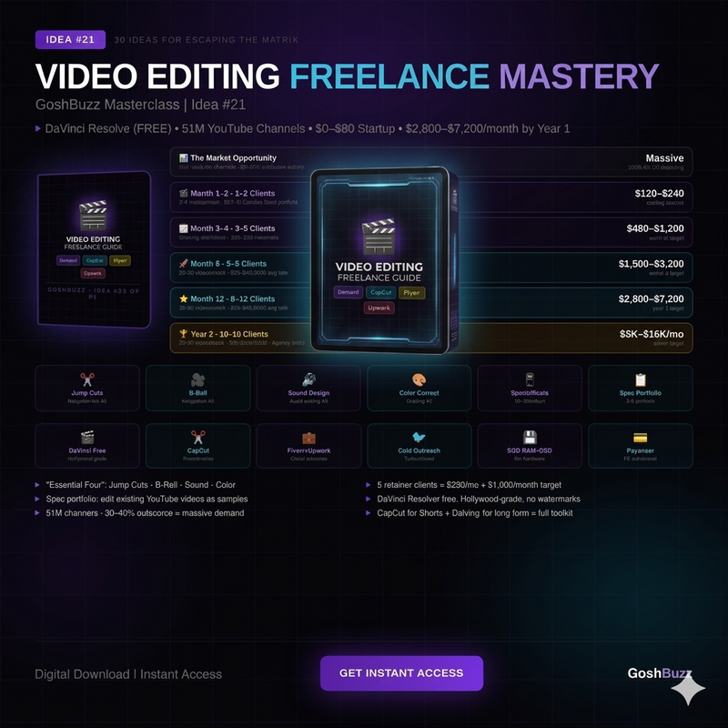Earning – Idea #21: Video Editing Freelance Mastery (Zero to $7,200/Month)