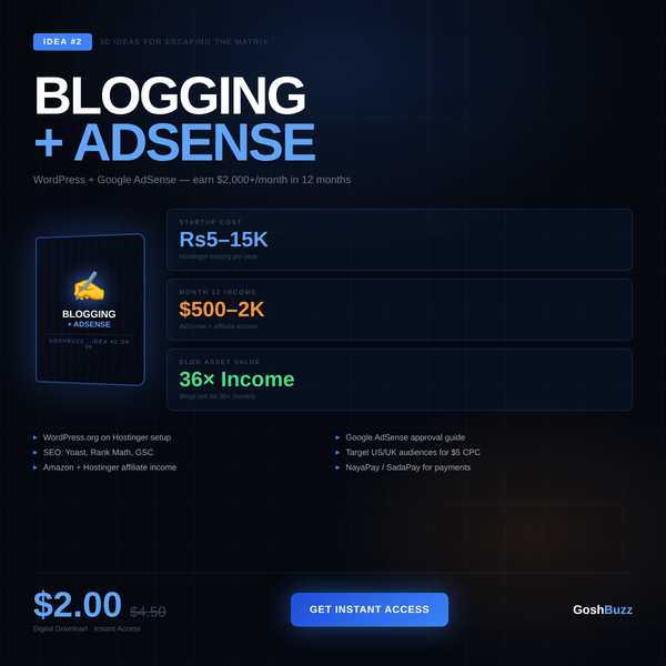 Earning – Idea #2: Blogging + AdSense Monetization Guide