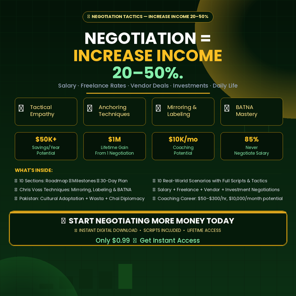 Skill : 16 Negotiation Tactics: Increase Income 20–50% — Salary, Freelance Rates, Vendor Deals