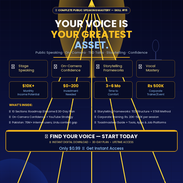 Skill : 15 Public Speaking & On-Camera Confidence — Complete Guide with Storytelling, TED Structure